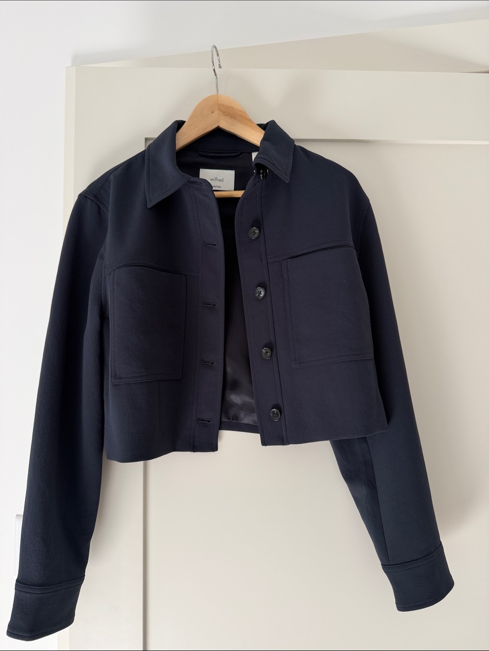 ARITZIA Wilfred Cropped Navy Button-Front Jacket and Pants matching set
